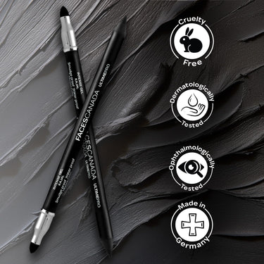 FACESCANADA Ultime Pro Intense Gel Kajal With Smudger & Sharpener - Black,1.2 G|24 Hr Long Stay|Waterproof & Smudgeproof|One Swipe Smooth Application|3-In-1 Kajal,Eyeliner,Smokey Eyeshadow,Matte